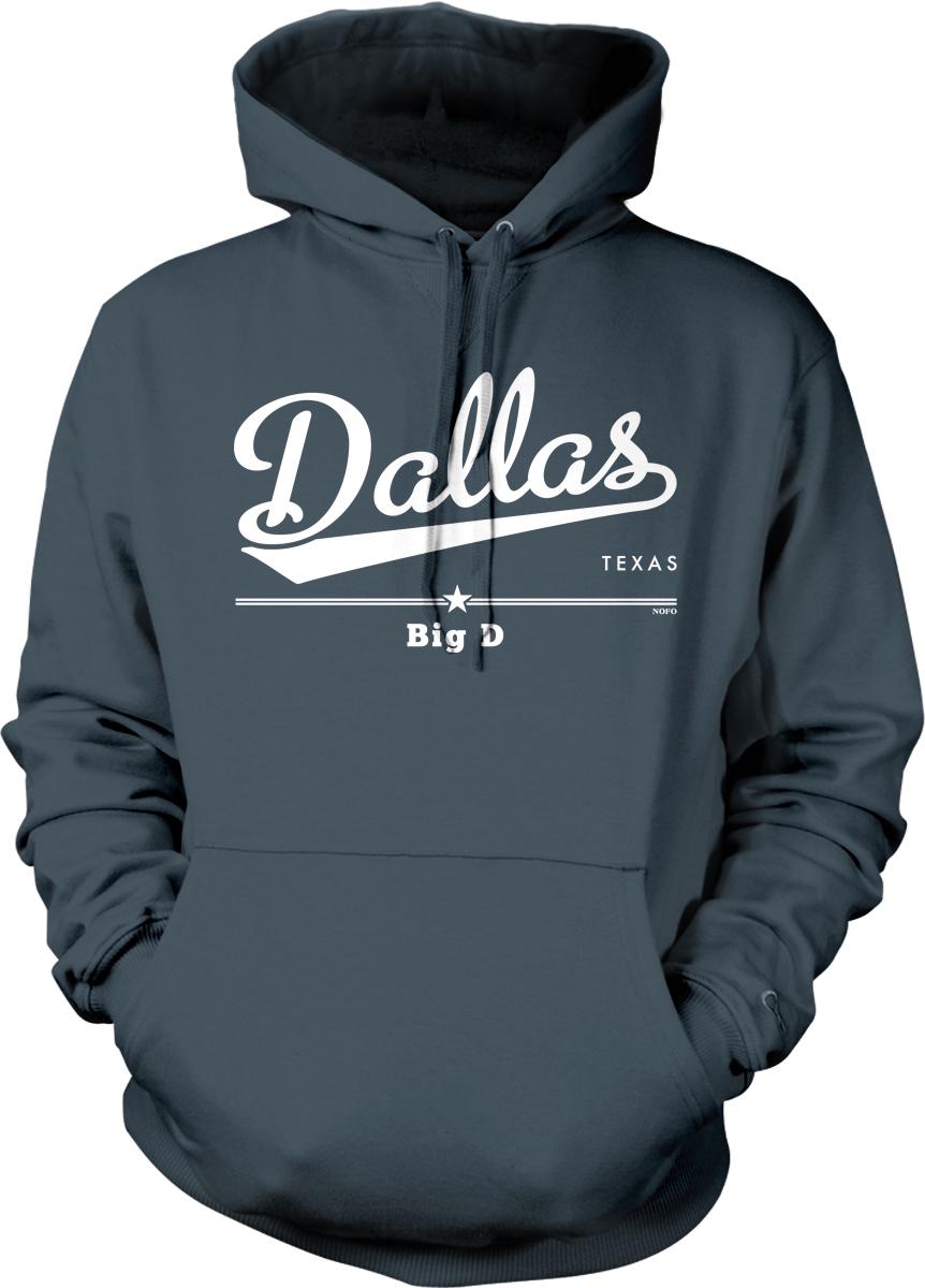 A grey hoodie with the text "Dallas, TX" printed on it.