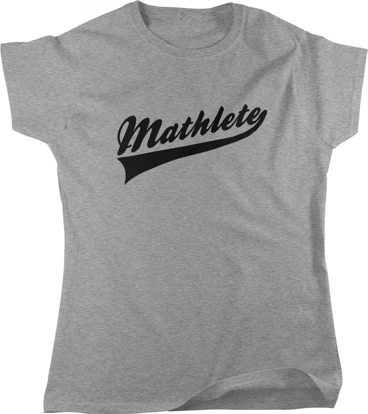 A gray t-shirt with the word "Mathematics" printed in a cursive font.