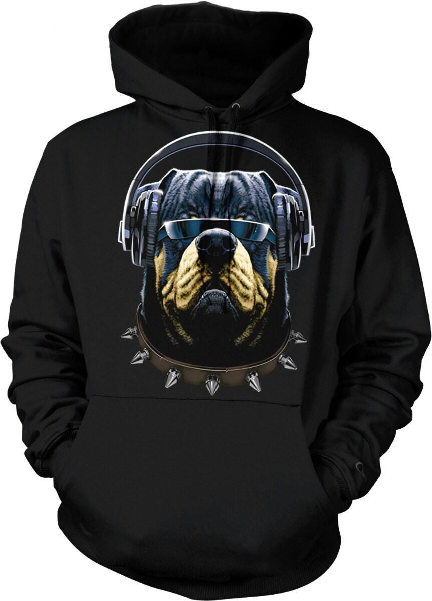 DJ Rotty Hooded Sweatshirt – Rottweiler Hoodie With Pouch Pocket & Cool Canine Style