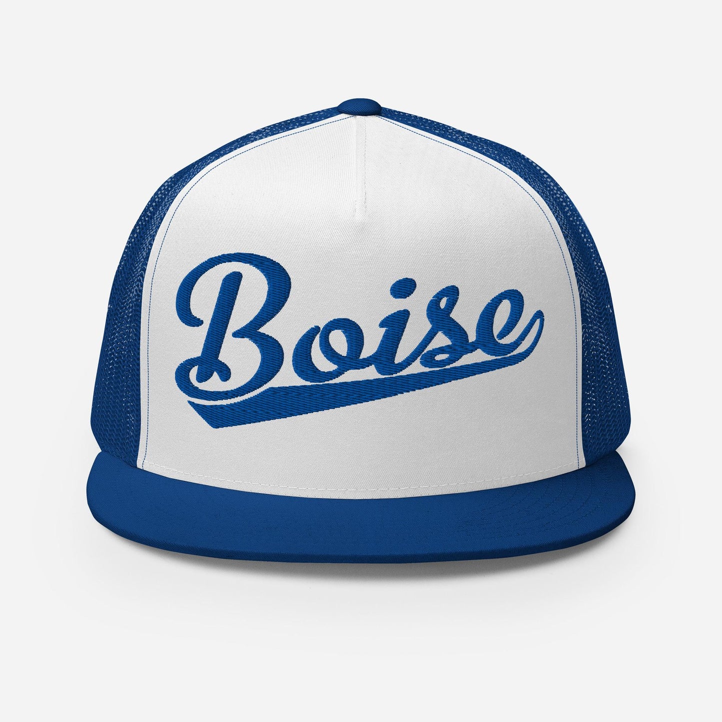 Snapback Trucker Hat – Boise Script Baseball Flat Bill, Custom Embroidery, Mesh Back