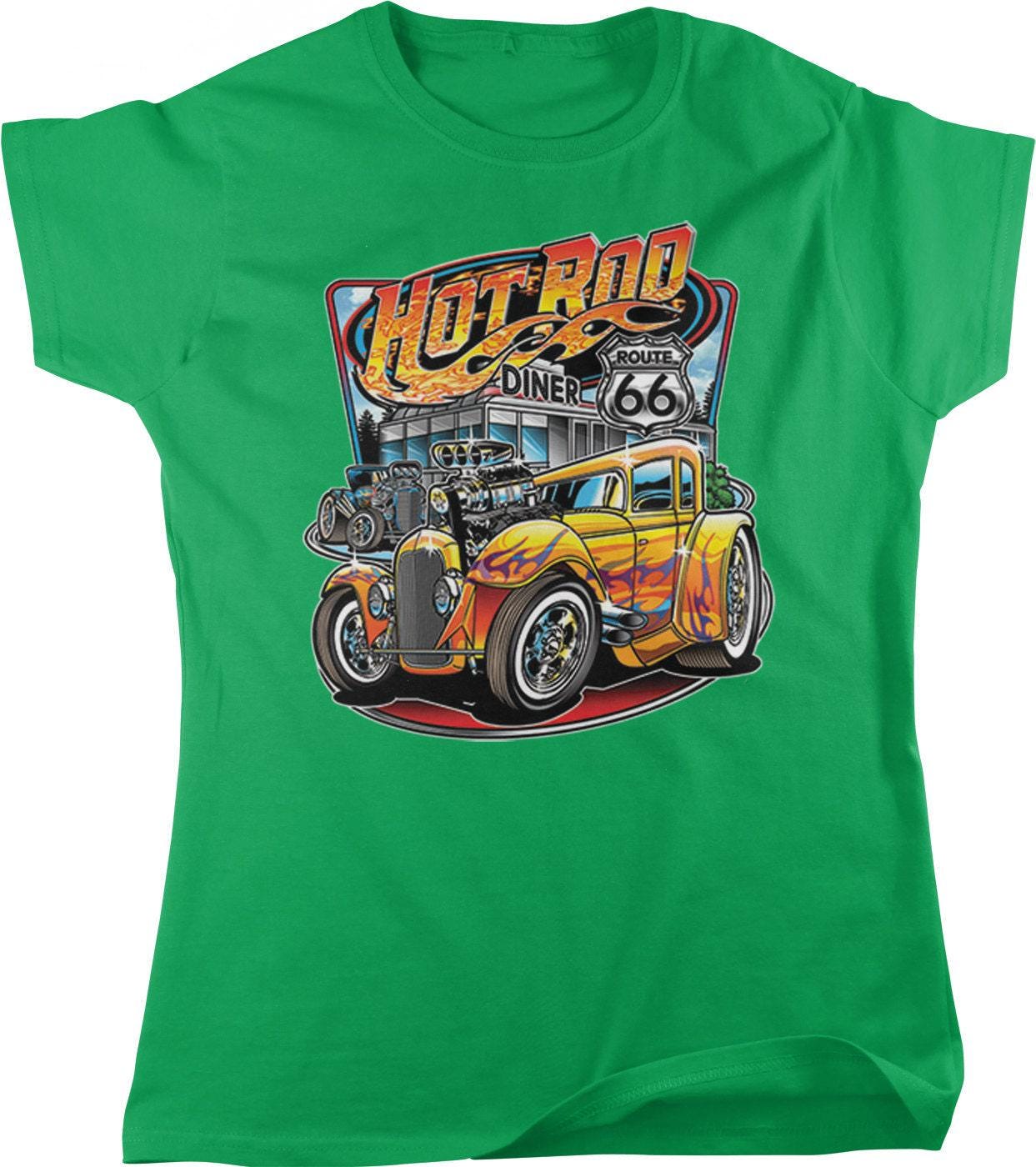 Vintage Flames T-Shirt - Classic Hot Rod Diner Shirt With Engine Graphic