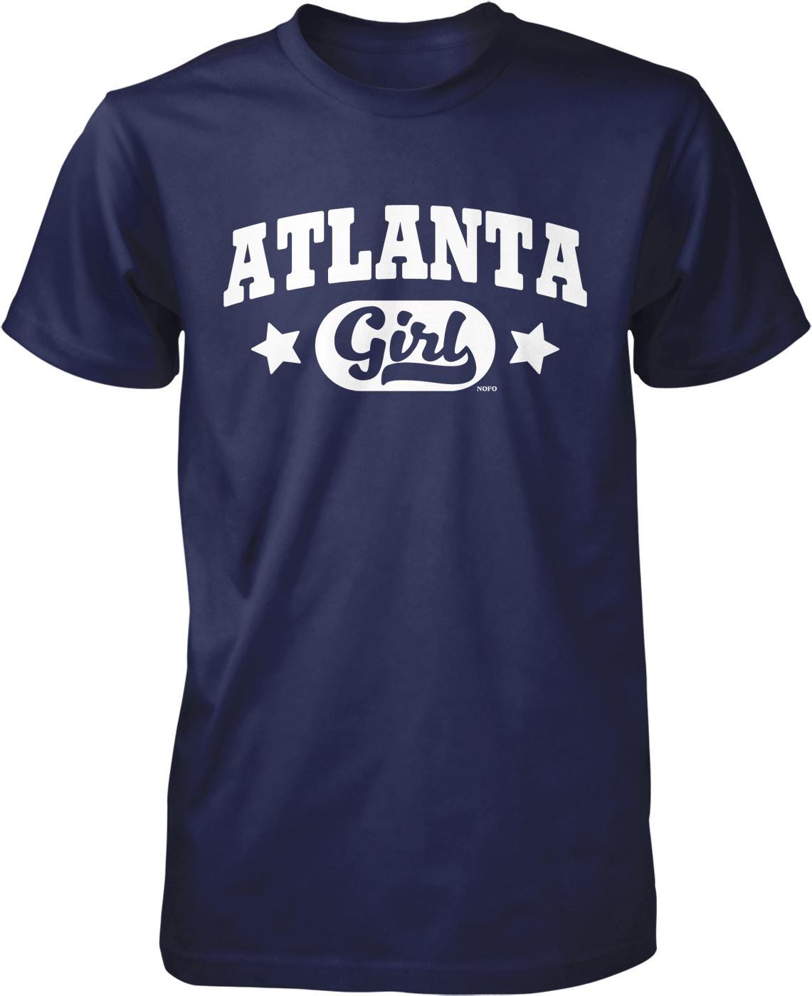 A navy blue t-shirt with the text "ATLANTA Girl" printed on it in white lettering.