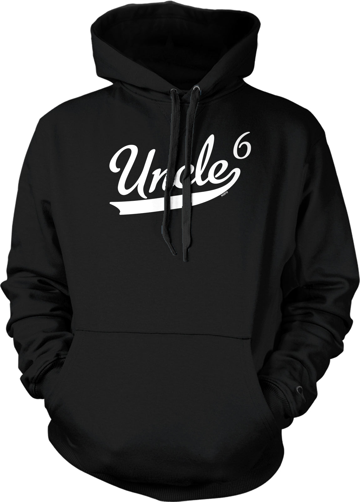 A black hoodie with the text "Uncle 6" printed on it in white lettering.