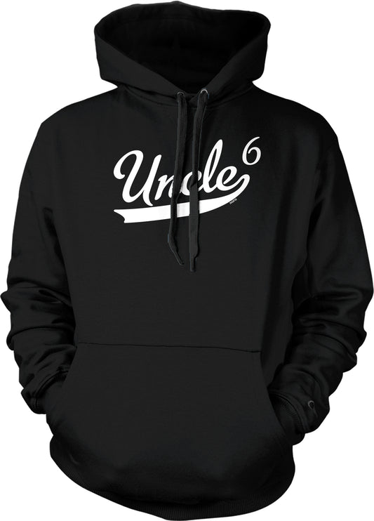 A black hoodie with the text "Uncle 6" printed on it in white lettering.