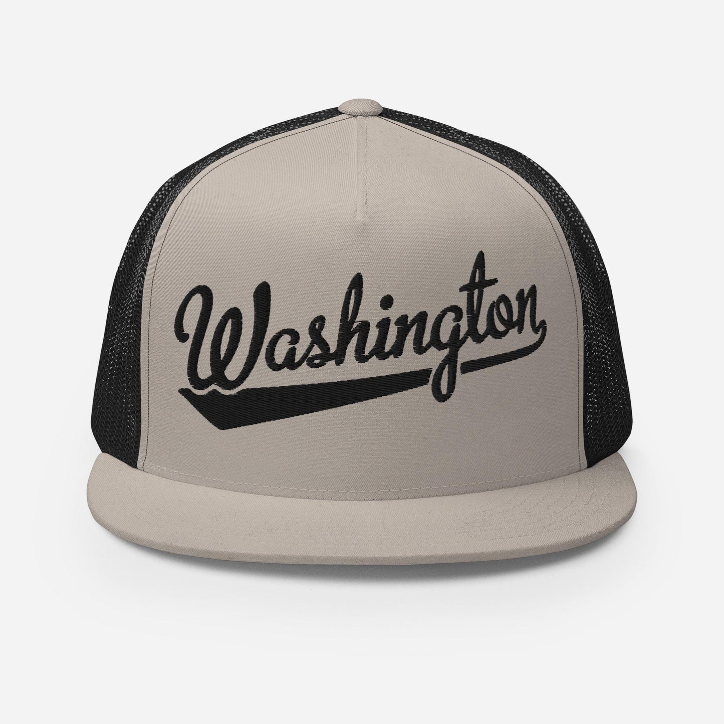 Snapback Trucker Hat - Washington Script Baseball Cap | Adjustable Flat Visor
