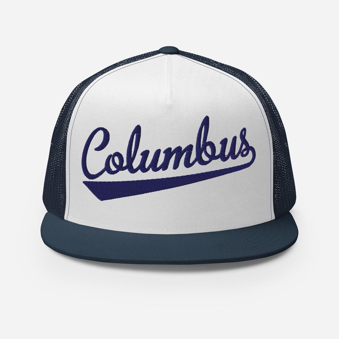 Snapback Trucker Hat - Columbus Script Baseball Cap With Flat Bill Design