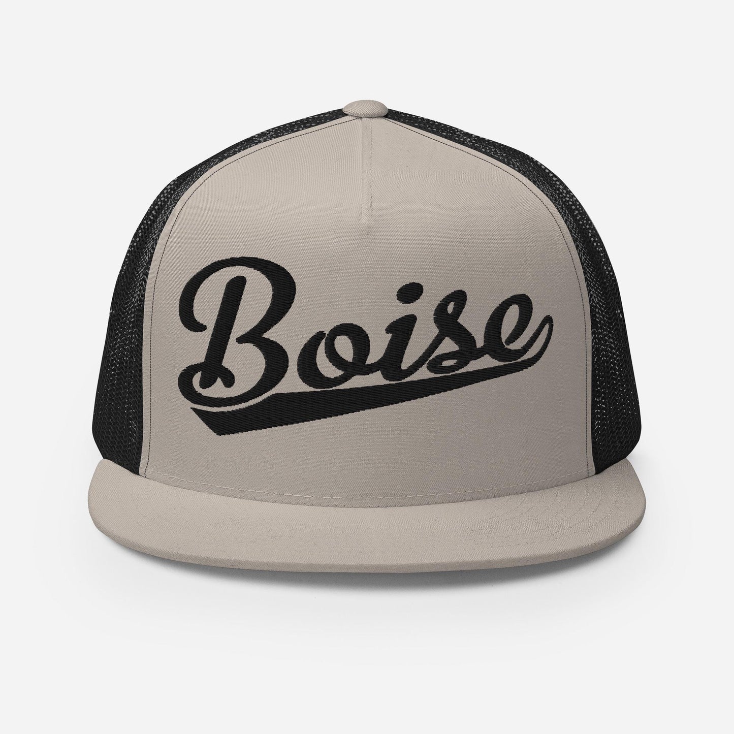 Snapback Trucker Hat – Boise Script Baseball Flat Bill, Custom Embroidery, Mesh Back