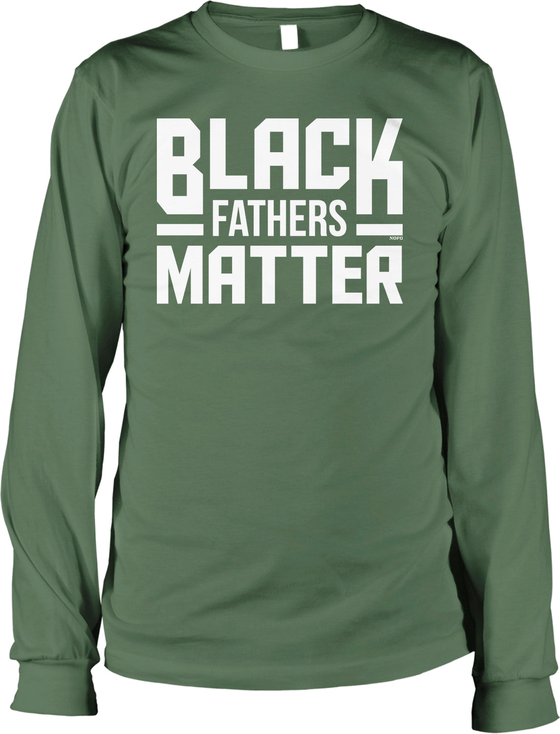 A long-sleeved green t-shirt with the text "BLACK FATHER'S MATTER" printed on it in white letters.
