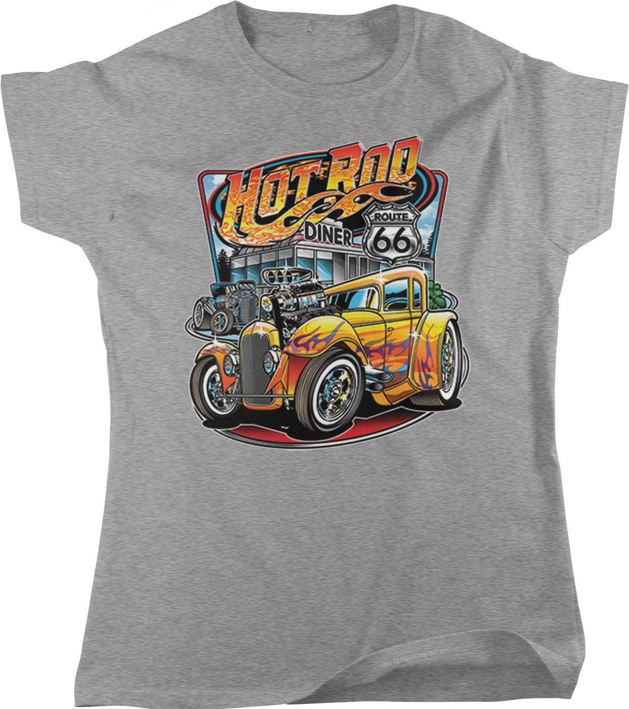 Vintage Flames T-Shirt - Classic Hot Rod Diner Shirt With Engine Graphic