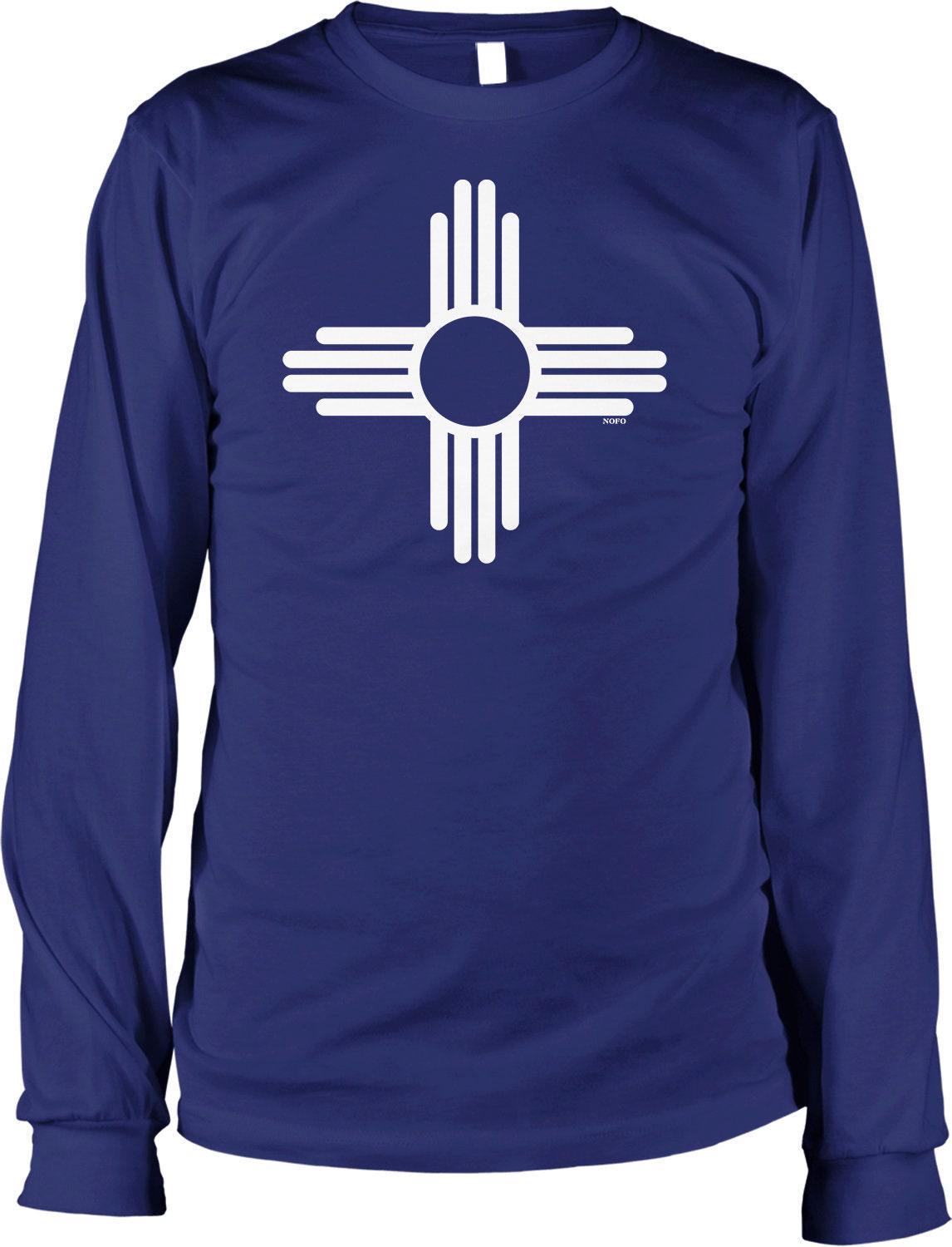 New Mexico Zia Shirt - Long Sleeve Cotton Tee With Zia Sun Symbol Design