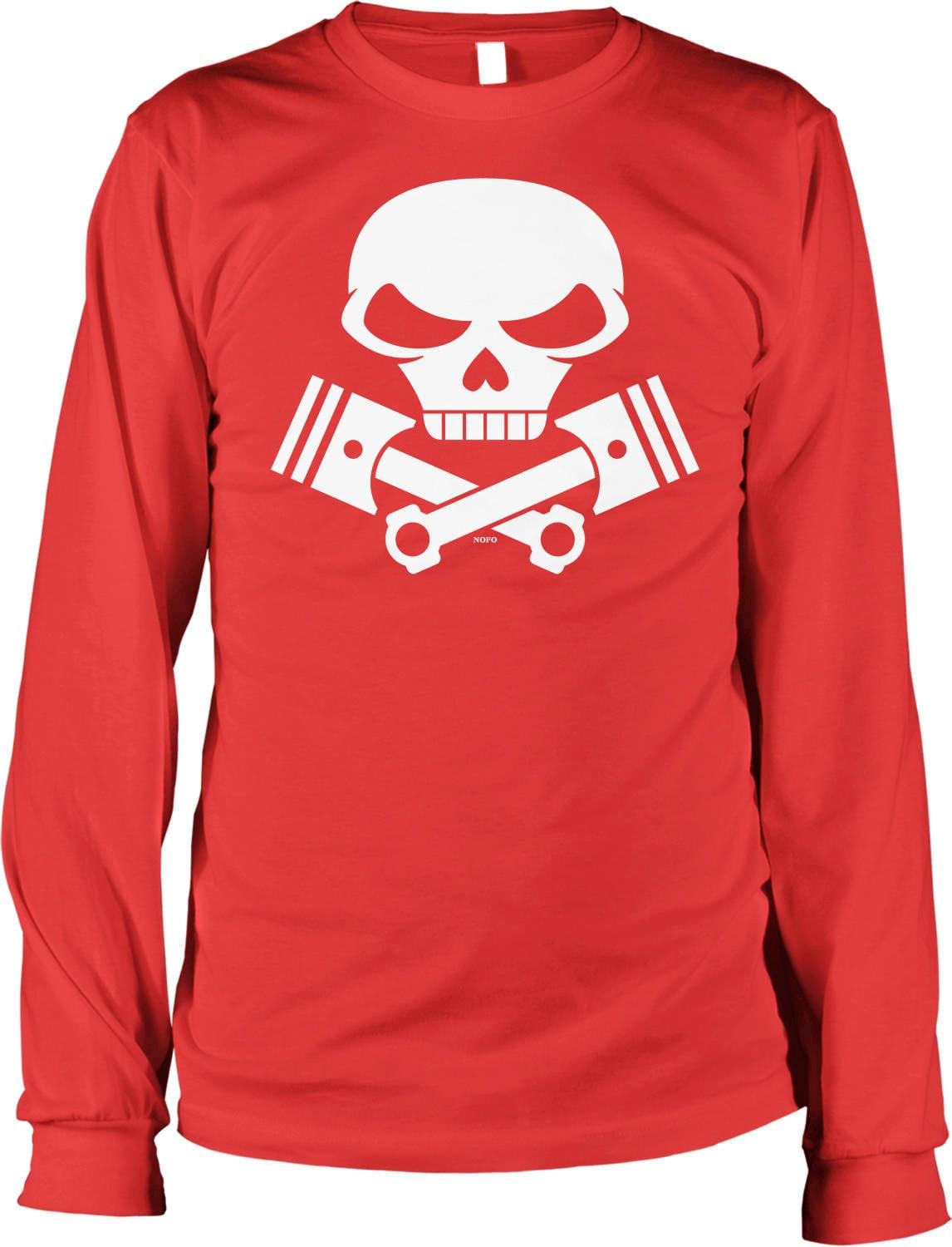 Motorcycle Long Sleeve Shirt - Skull Pistons Tee With Durable Cotton & Tattoo Style