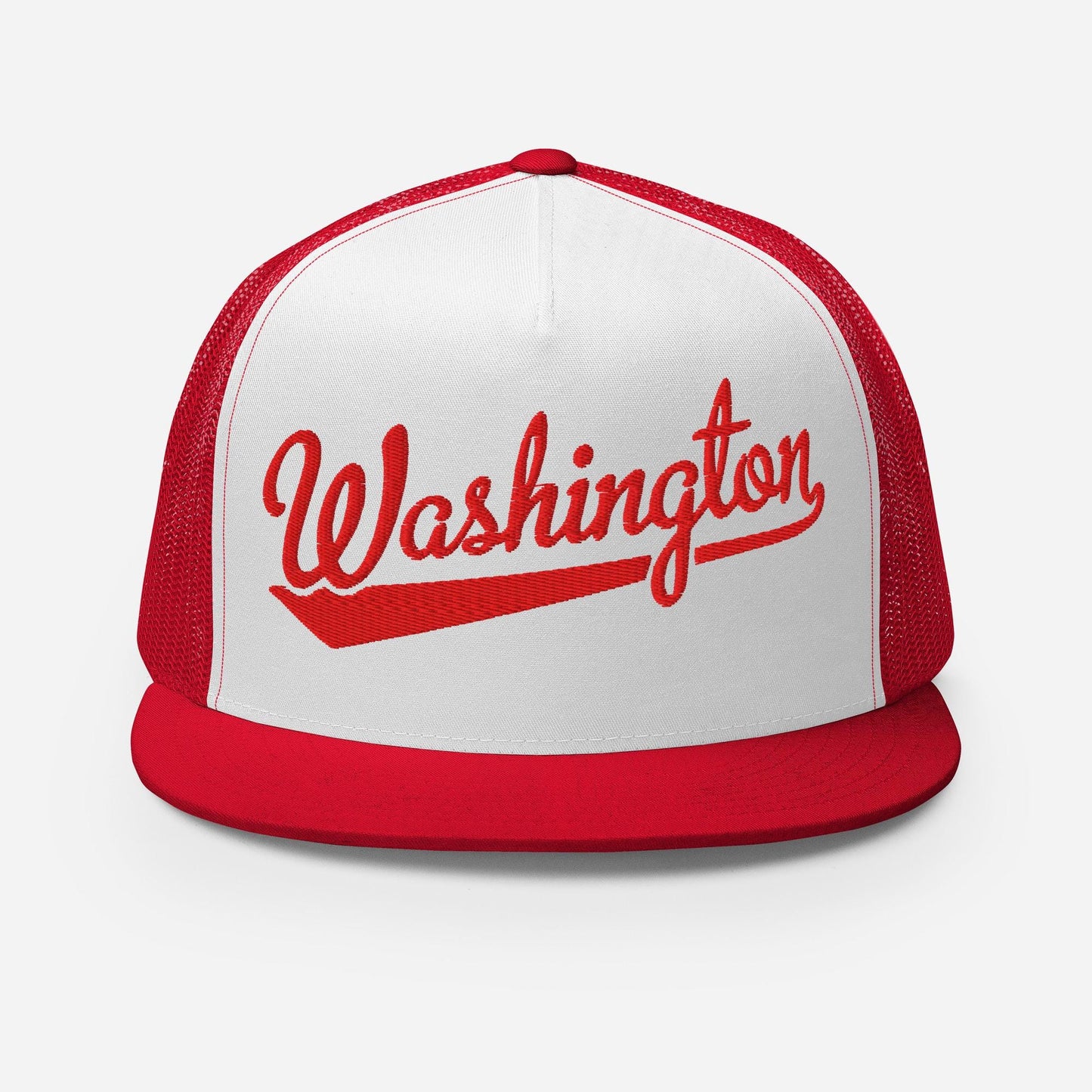 Snapback Trucker Hat - Washington Script Baseball Cap | Adjustable Flat Visor