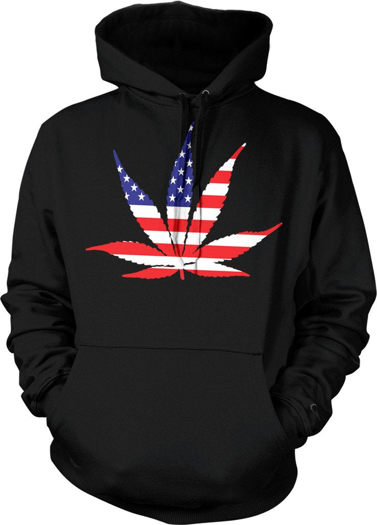 NOFO Clothing Co American Flag Pot Leaf, USA Weed, Marijuana Hooded Sweatshirt