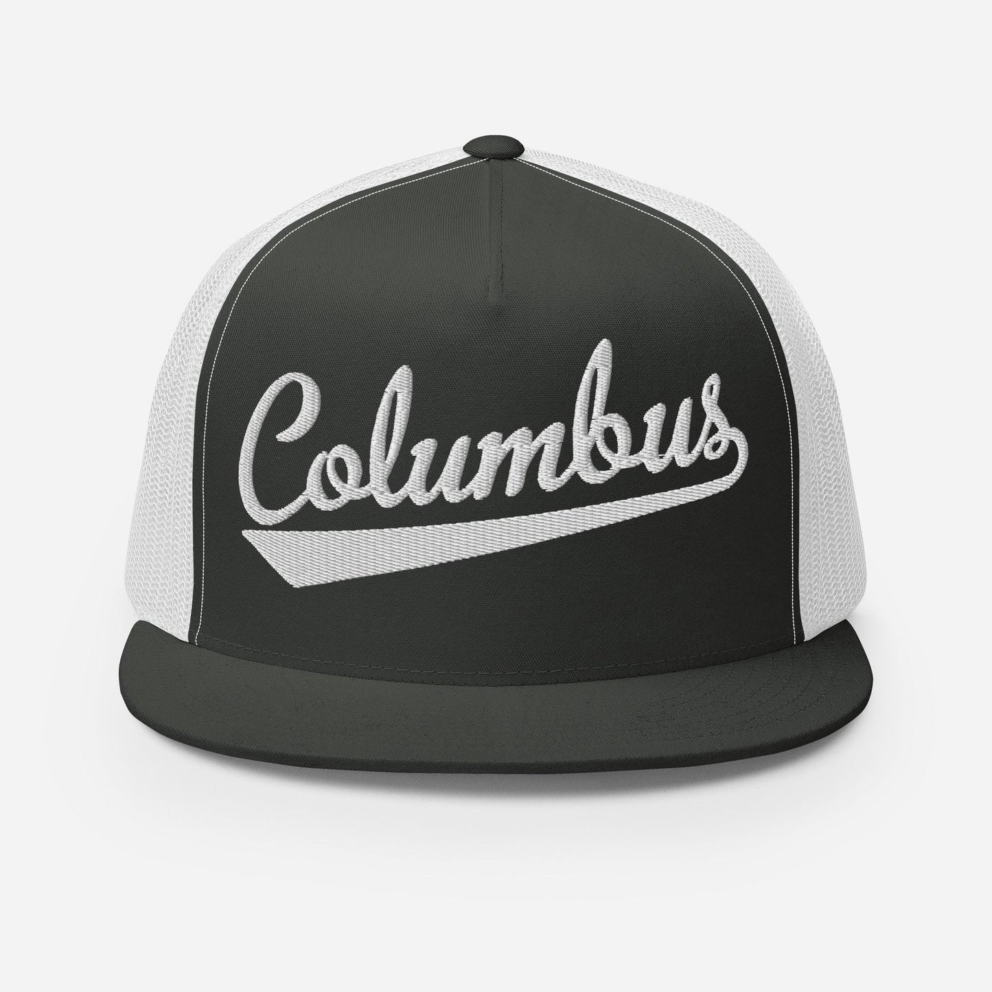 Snapback Trucker Hat - Columbus Script Baseball Cap With Flat Bill Design