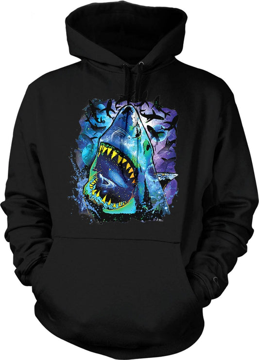 Space Pattern Hoodie – Great White Shark Sweatshirt with Double Ply Hood & Pouch Pocket