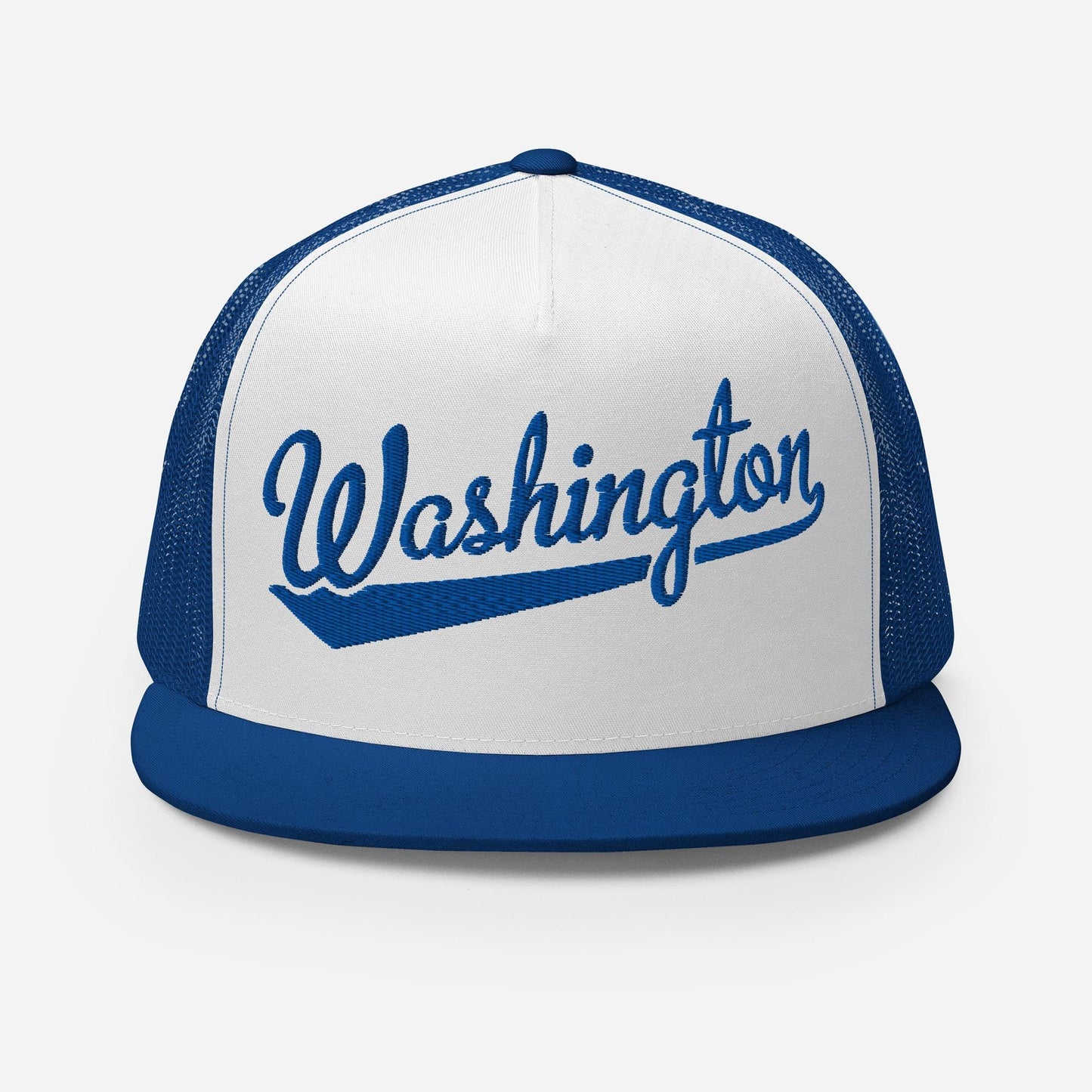 Snapback Trucker Hat - Washington Script Baseball Cap | Adjustable Flat Visor