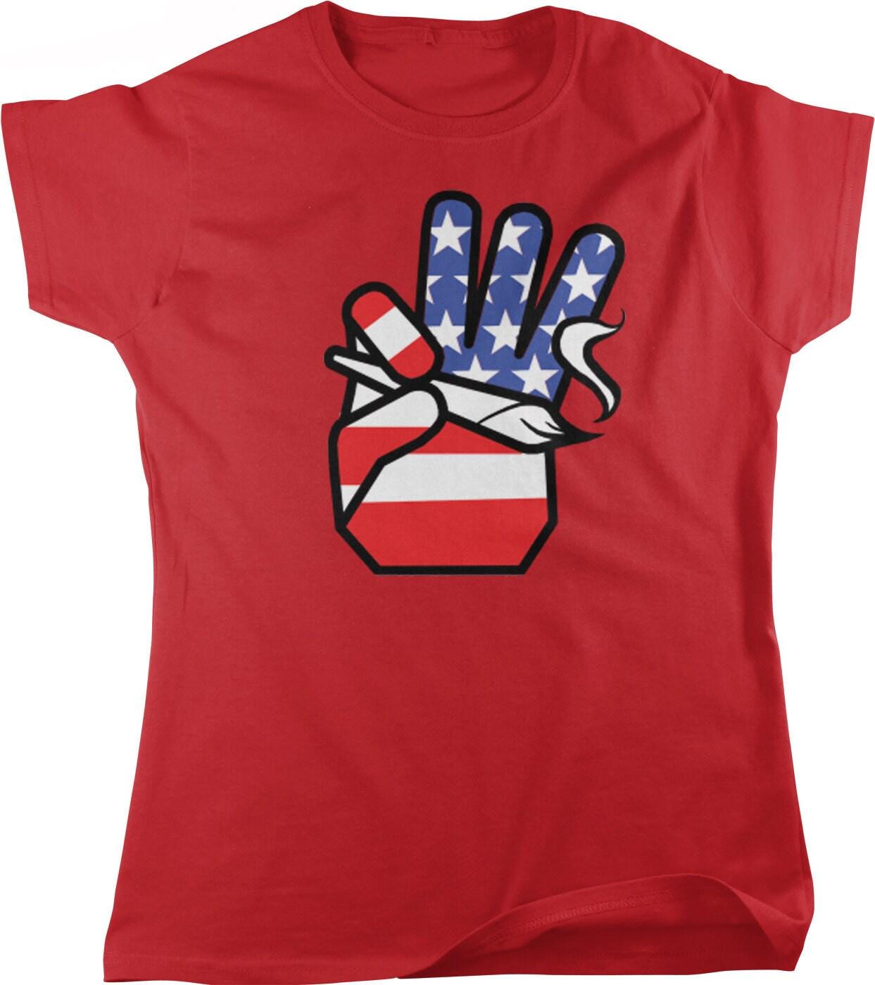USA Flag T-Shirt - Women's Cotton Full Cut Tee With Patriotic Ganja Design