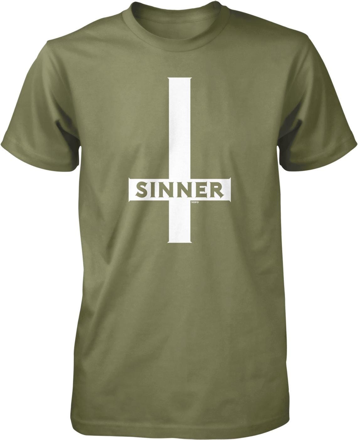 A green t-shirt with a white graphic design on it.