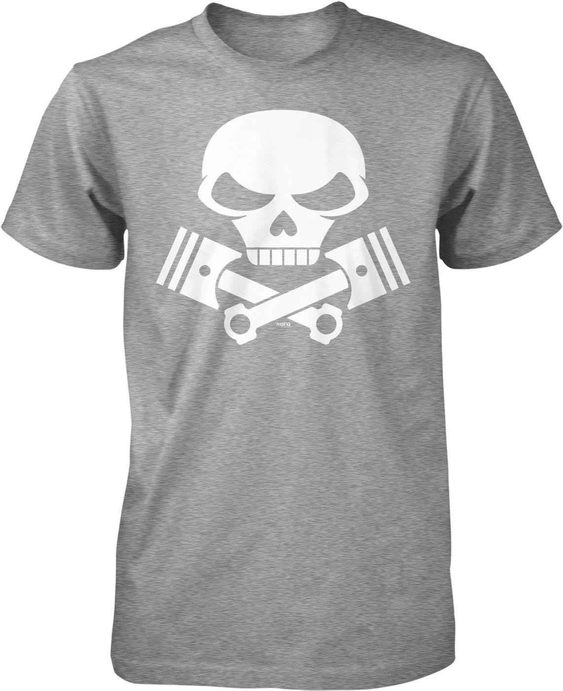 Motorcycle Engine T-Shirt - Skull And Pistons Durable Cotton Tee For Bikers
