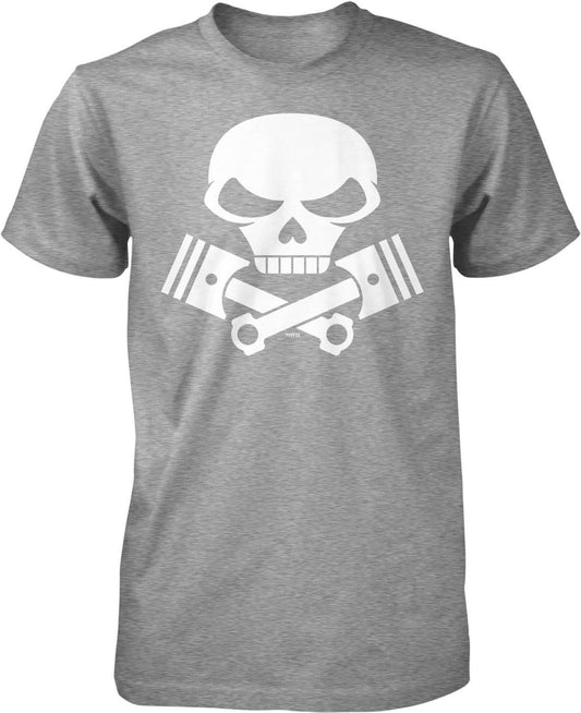 Motorcycle Engine T-Shirt - Skull And Pistons Durable Cotton Tee For Bikers
