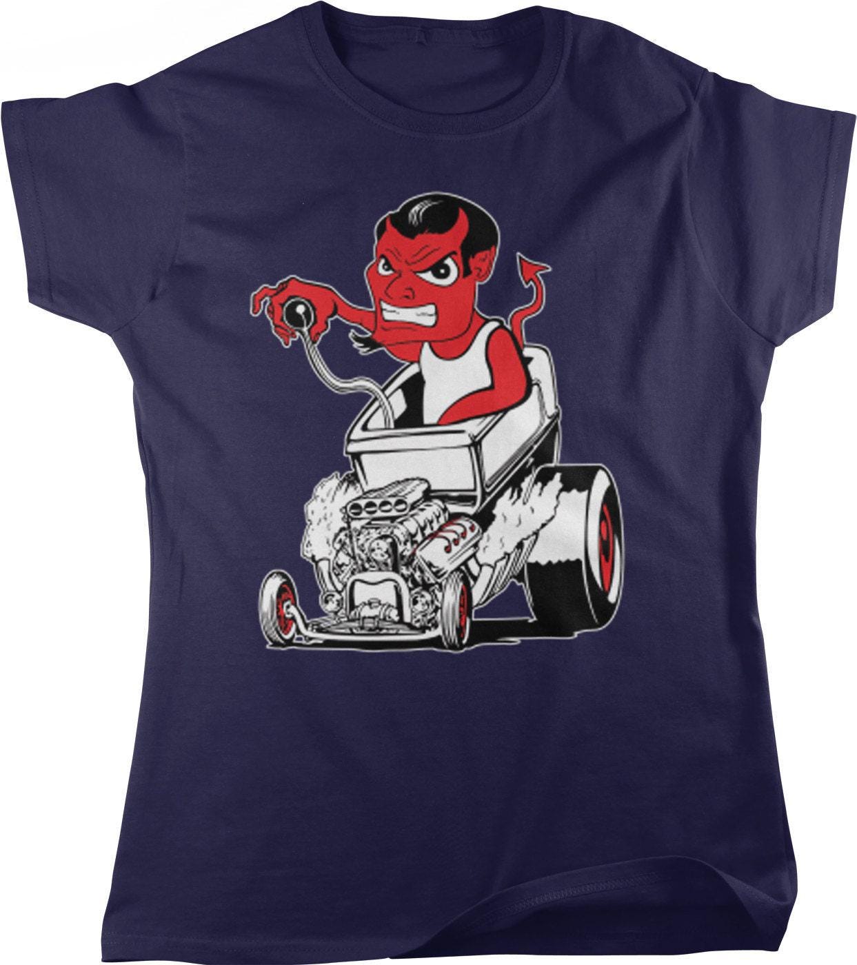 Vintage Car Tee - Women's Graphic Tee With Custom Flames Design & Classic Fit