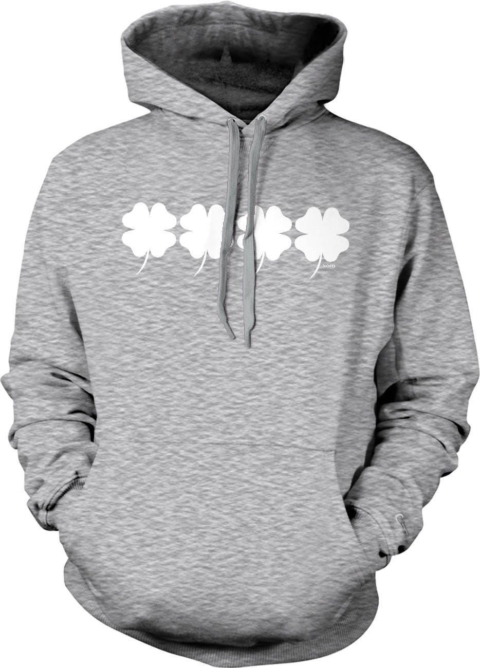 St Patricks Day Hoodie - Four Leaf Clover Sweatshirt With Double Ply Hood & Matching Draw Cord