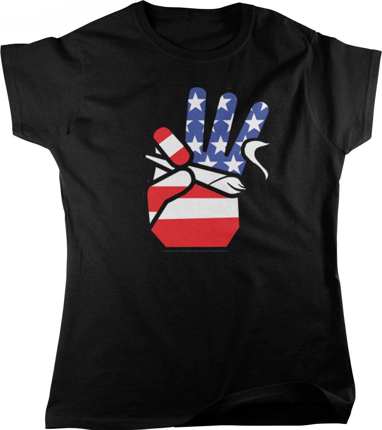 USA Flag T-Shirt - Women's Cotton Full Cut Tee With Patriotic Ganja Design
