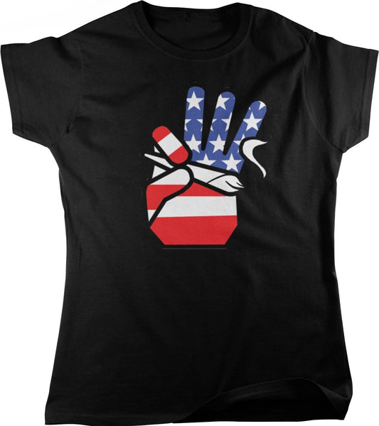 USA Flag T-Shirt - Women's Cotton Full Cut Tee With Patriotic Ganja Design