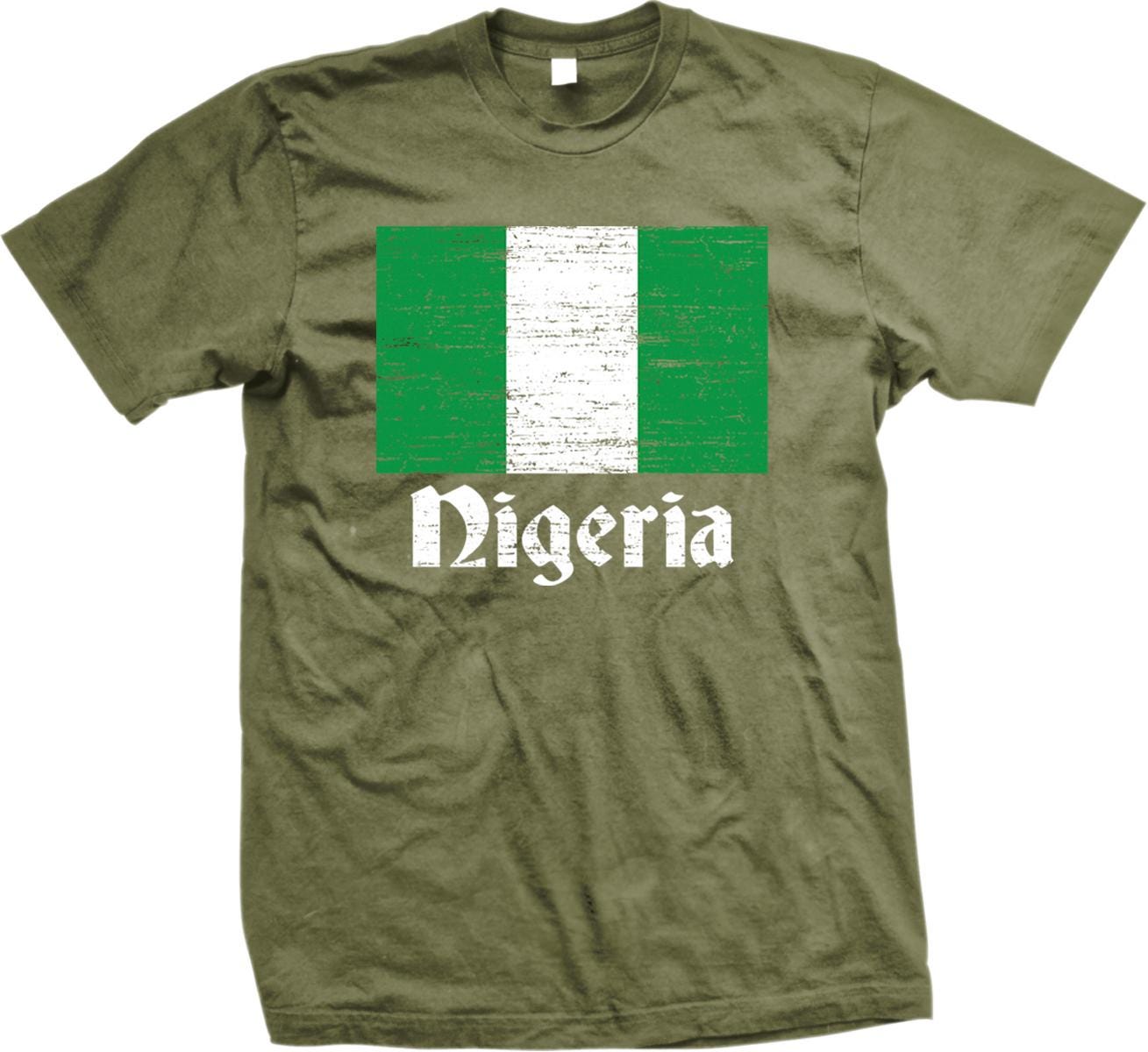 A green t-shirt with the text &quot;Nigeria&quot; printed on it, along with a graphic of the Nigerian flag.