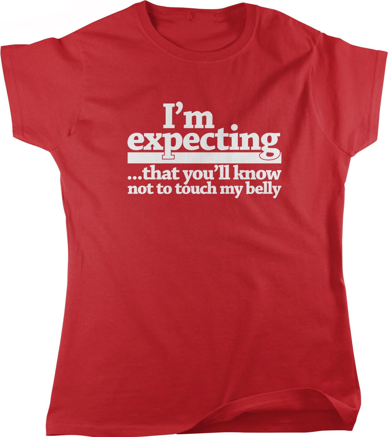 Expecting Mom Shirt – Funny Mom Belly Reminder Tee with Seamless Rib Collar