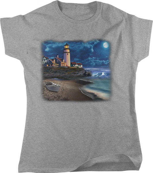 Maritime Women's T-Shirt - Beach Lighthouse Shirt | Soft Cotton, Full Cut Fit