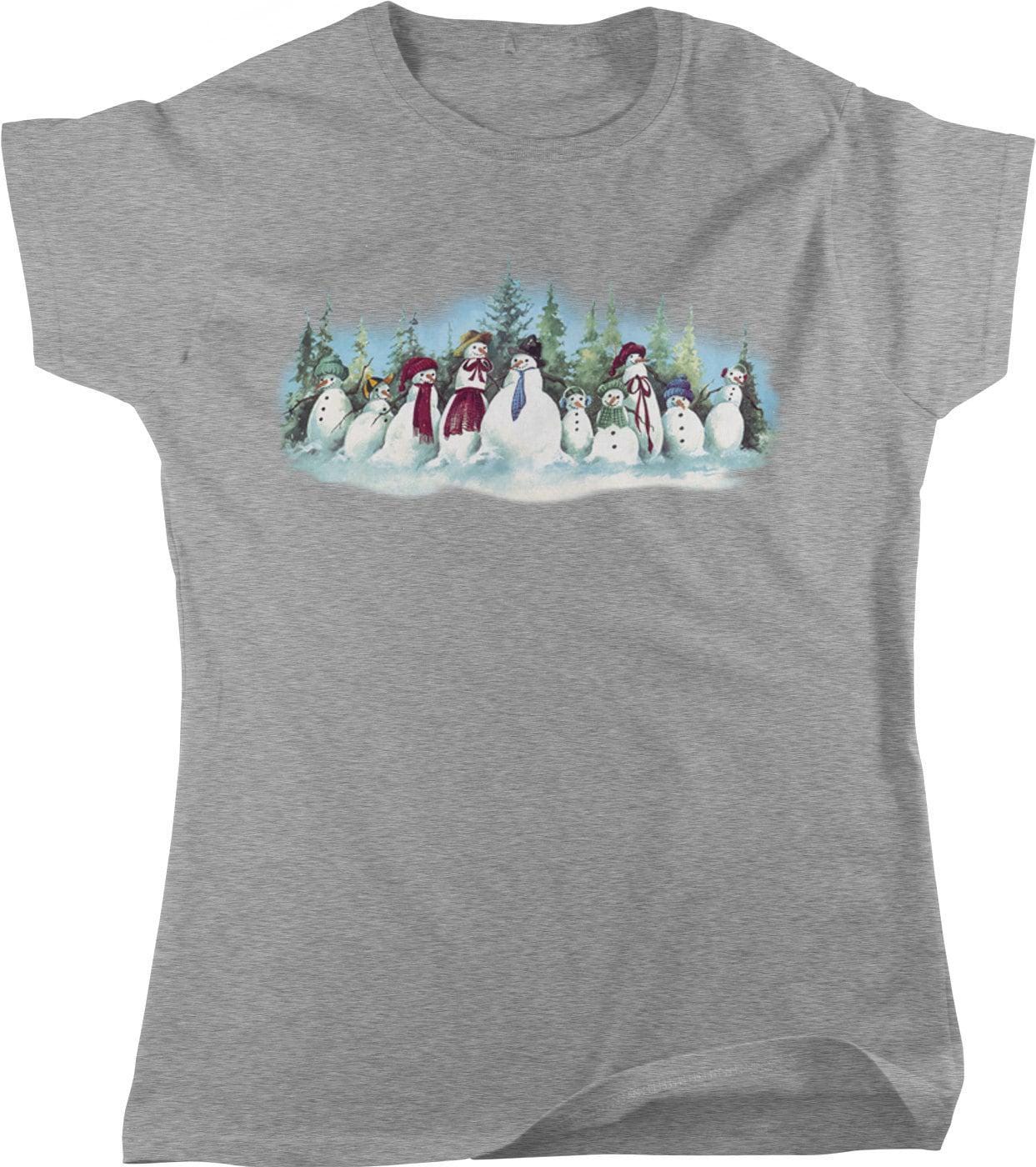 Snowman Family T-Shirt – Women's Winter Tee With Button Nose Design