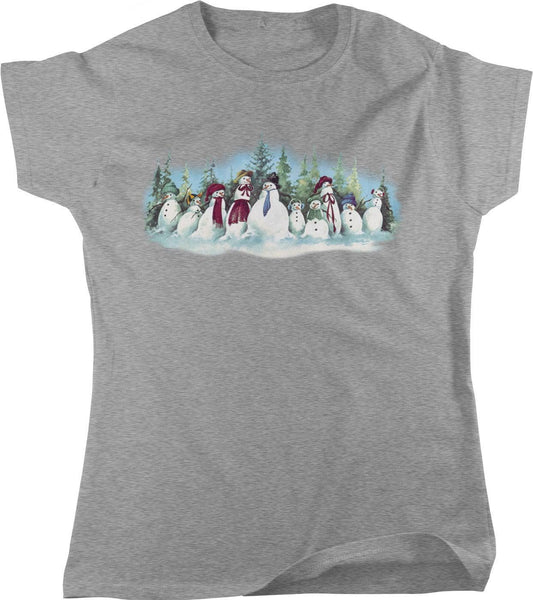 Snowman Family T-Shirt – Women's Winter Tee With Button Nose Design