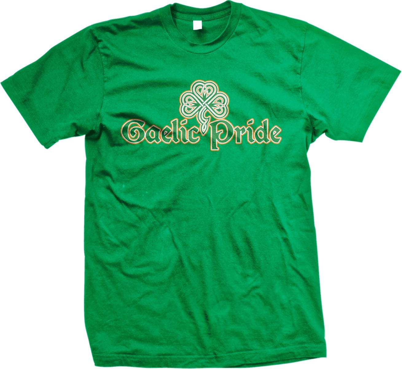 A green t-shirt with the text "Gaelic Pride" printed on it.