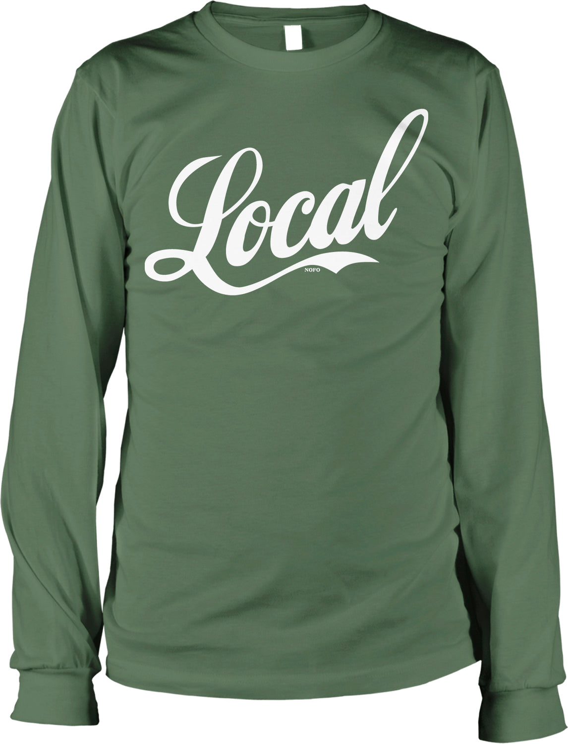 A green long-sleeved shirt with the word "Local" printed in white text across the front.