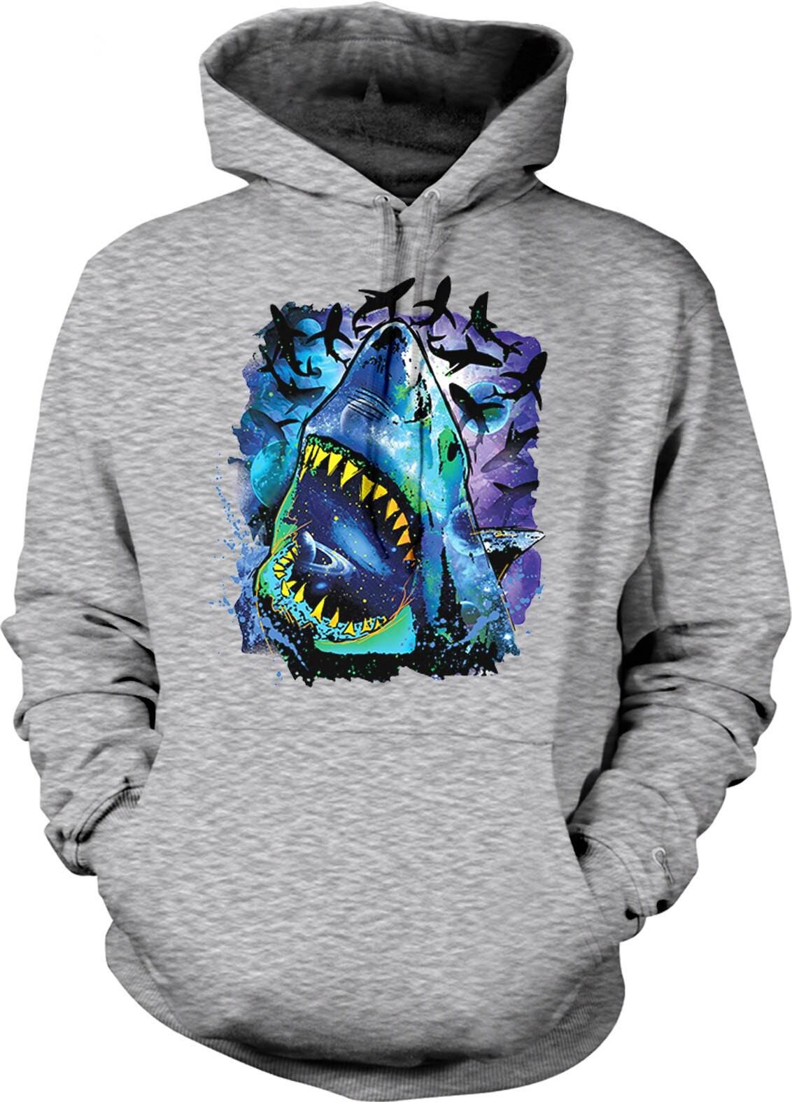 Space Pattern Hoodie – Great White Shark Sweatshirt with Double Ply Hood & Pouch Pocket