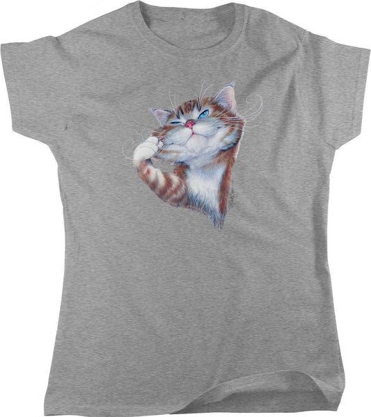 Cat Lover T-Shirt - Women's Cotton Tee With Orange Tabby Design | Soft, Machine Washable