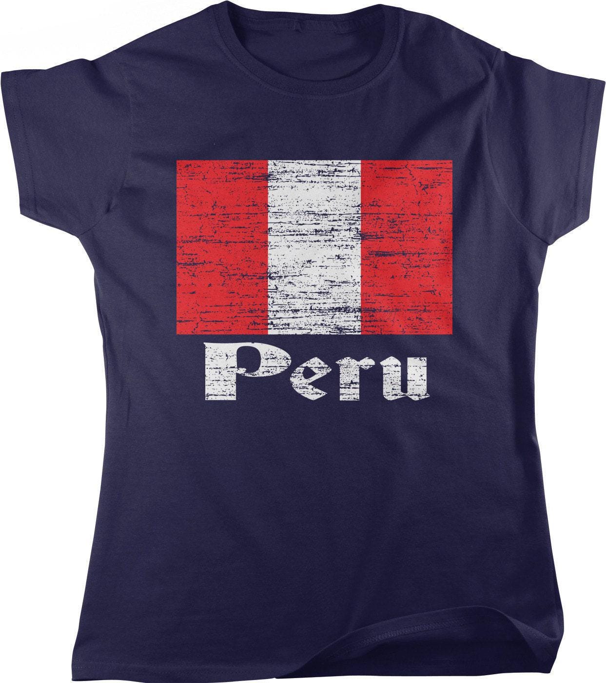 Peruvian Flag T-Shirt - Women's Cotton Tee | Light Gray Shirt, Casual Peruvian Wear