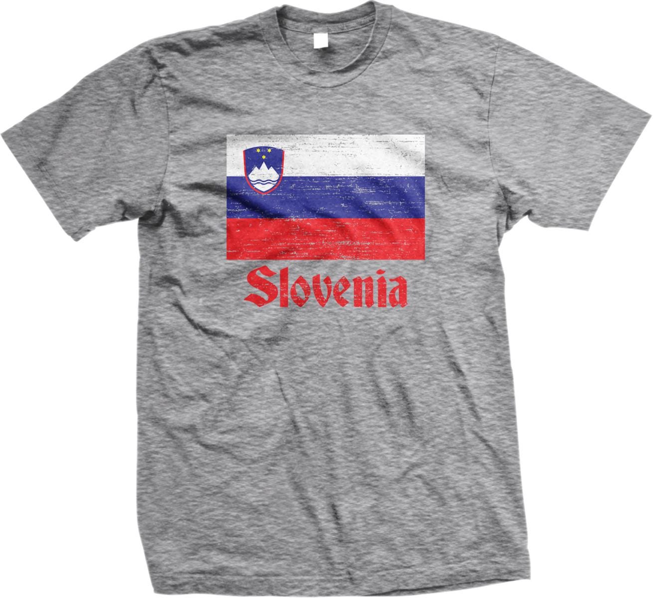 A gray t-shirt with the text "Slovakia" printed on it, along with the flag of Slovakia.
