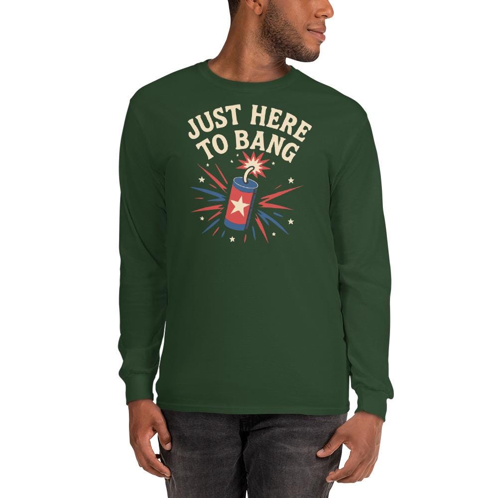 just here to bang july 4th bbq gear Men’s Long Sleeve Shirt