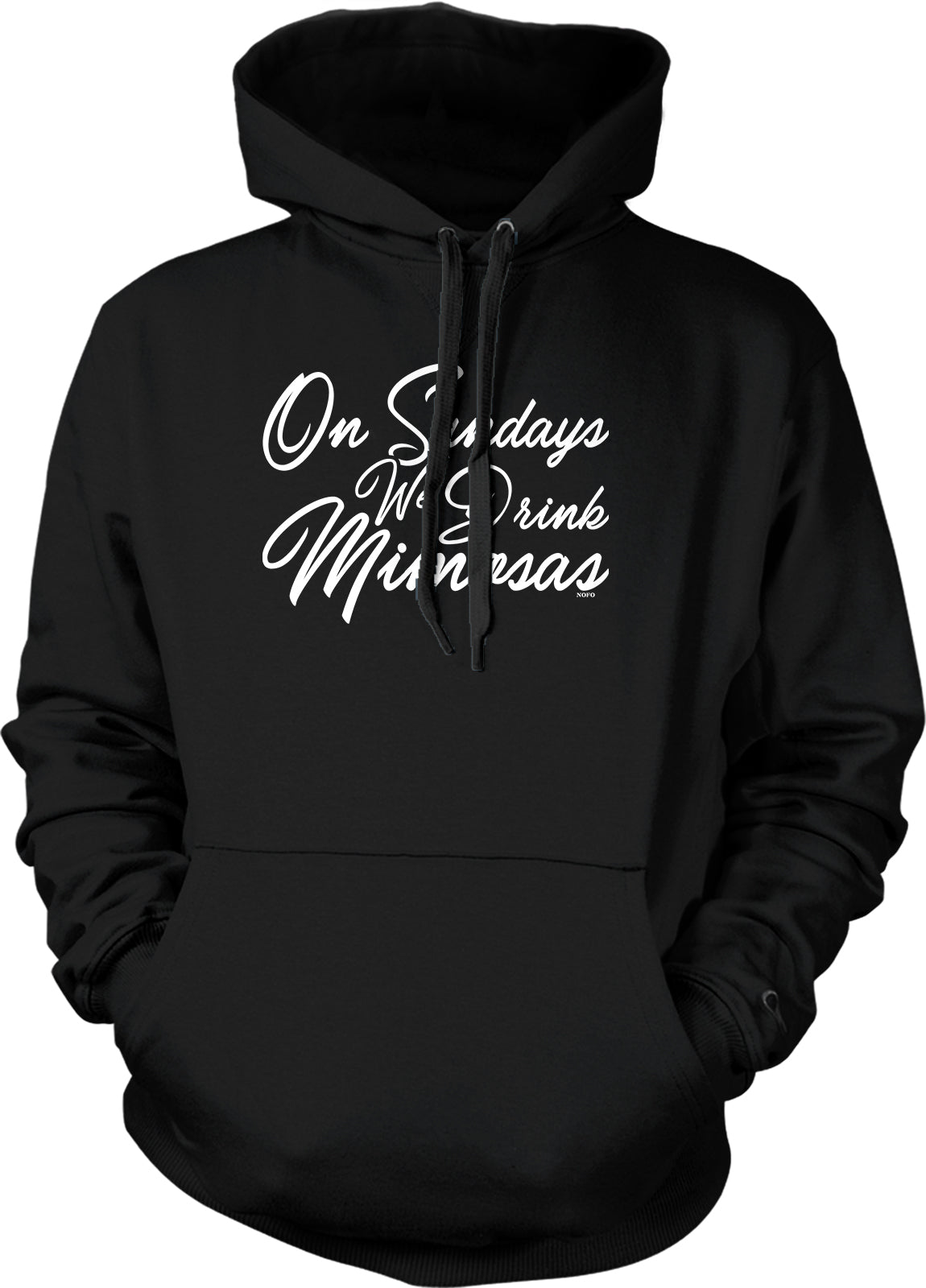 A black hoodie with white text that says "On Sundays we drink milkshakes".