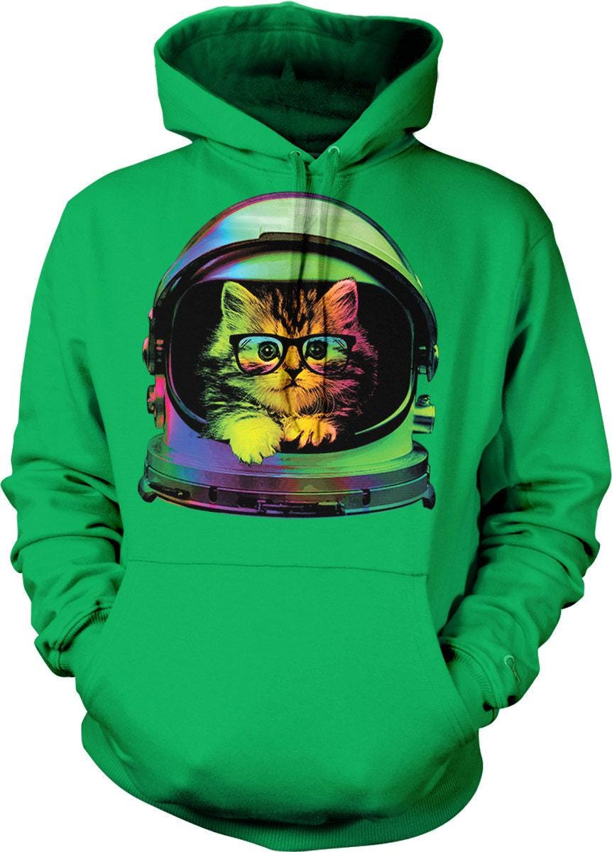 Space Kitten Hoodie – Galaxy Hooded Sweatshirt With Rainbow Astronaut Helmet Design