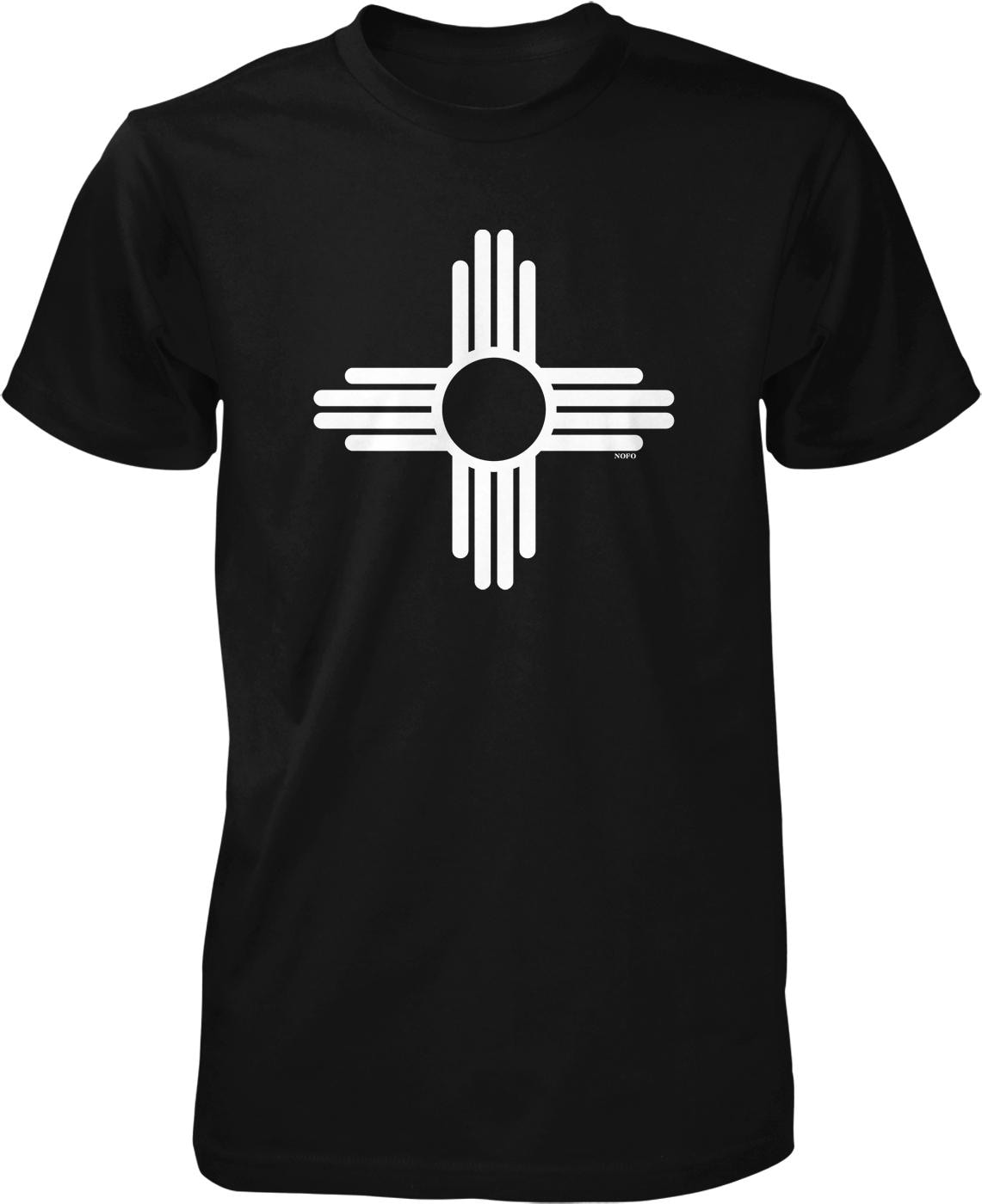 A black t-shirt with a white graphic design on it.