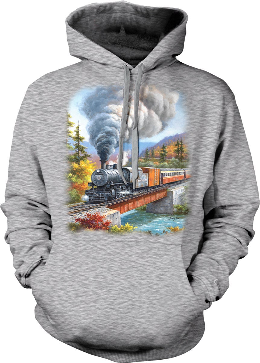 Locomotive Bridge Hoodie – Cozy Railroad Sweater With Double Ply Hood & Pouch Pocket