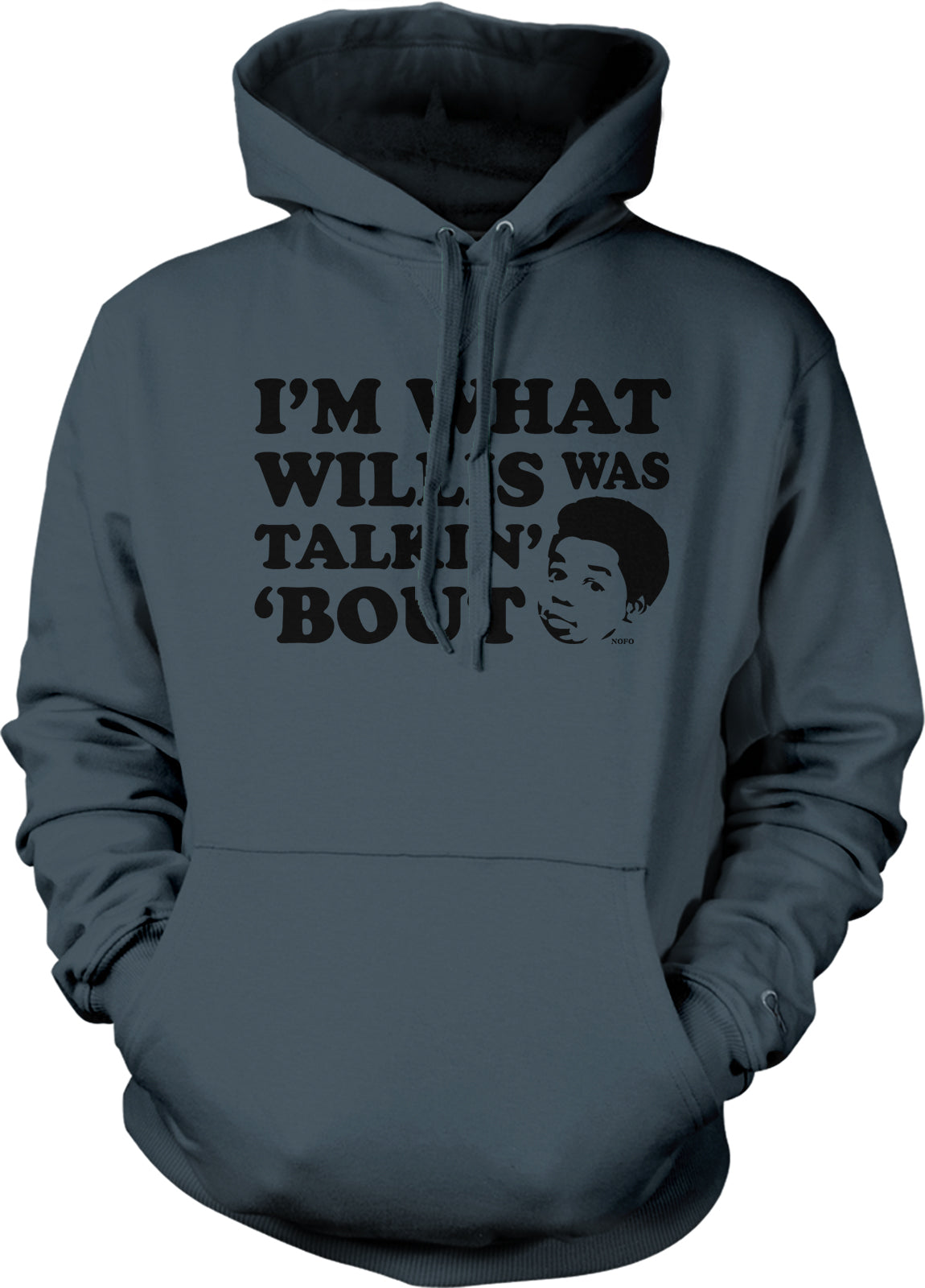 A gray hoodie with a graphic design featuring a person's face and text that reads "I'M WHAT WILDCATS WAS TALENT 'BOUT".