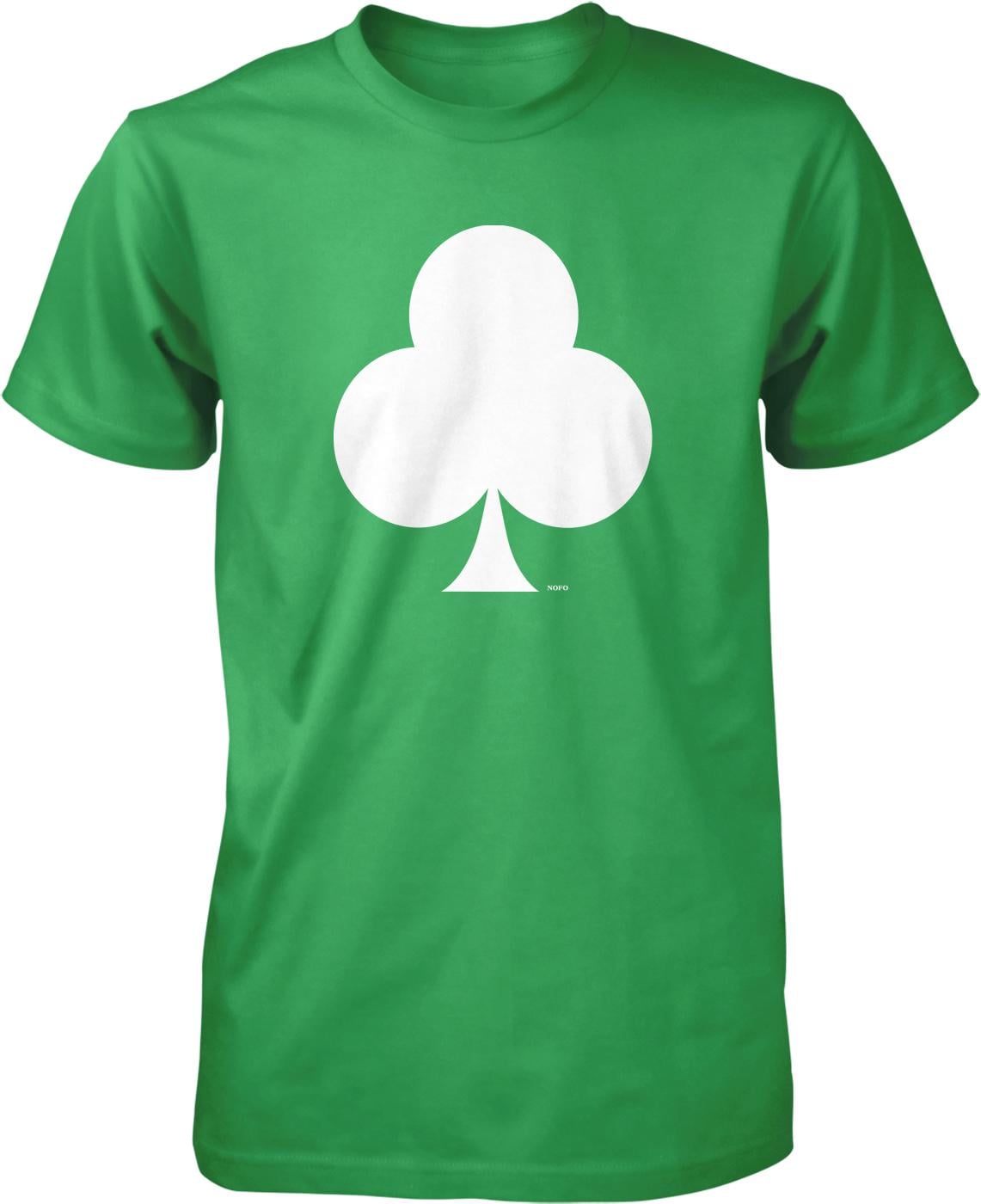 A green t-shirt with a white logo of a three-leaf clover on it.