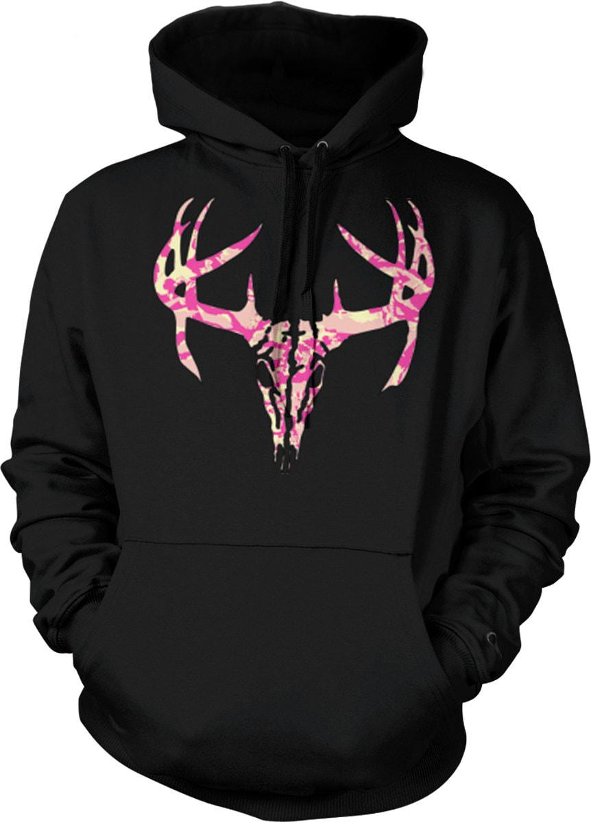 Pink Camo Hunting Hoodie - Unisex Deer Skull Sweatshirt With Double Ply Hood