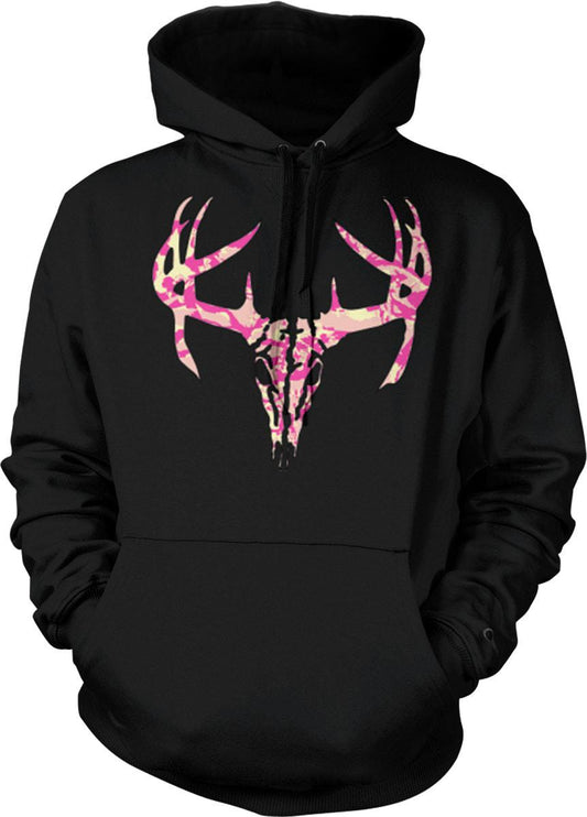 Pink Camo Hunting Hoodie - Unisex Deer Skull Sweatshirt With Double Ply Hood