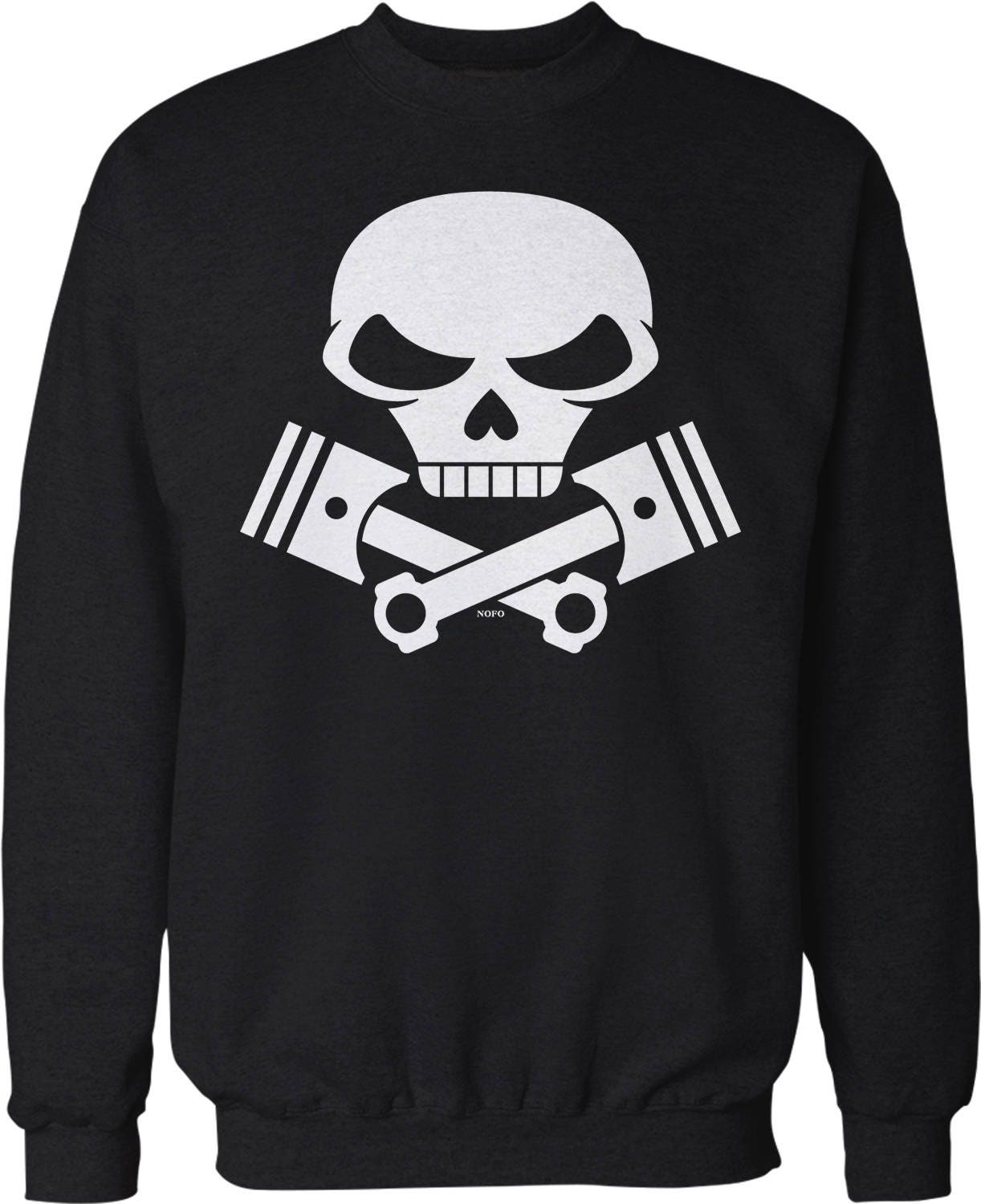 Motorcycle Crew Neck Sweatshirt – Skull And Pistons Engine Design With Durable Cotton Blend