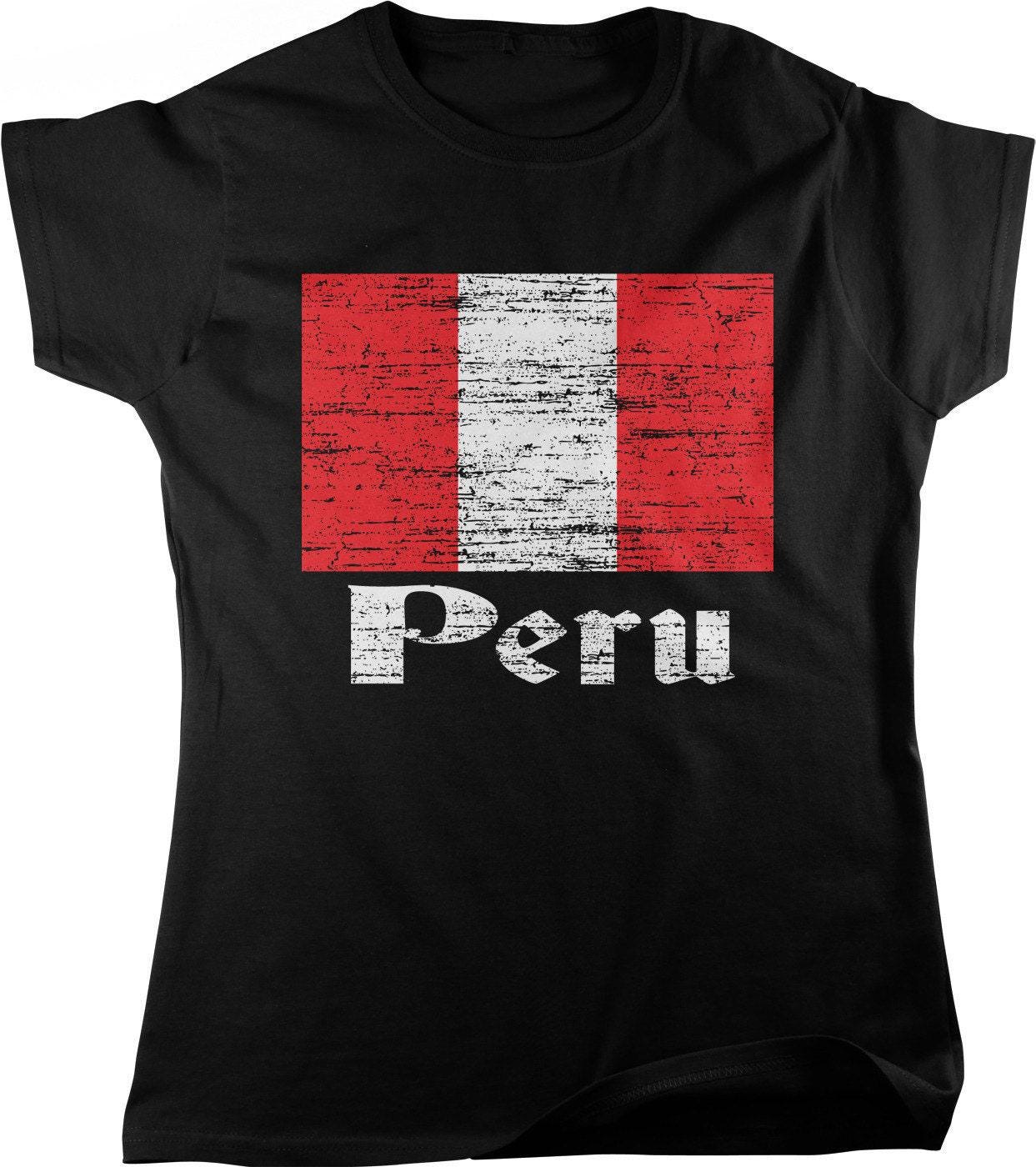 Peruvian Flag T-Shirt - Women's Cotton Tee | Light Gray Shirt, Casual Peruvian Wear